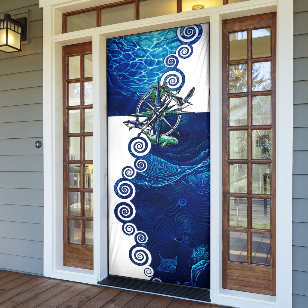Torres Strait Islanders Nautical Compass Sea Life Door Cover Indigenous Traditional Flag Pattern Tribal Marine Art