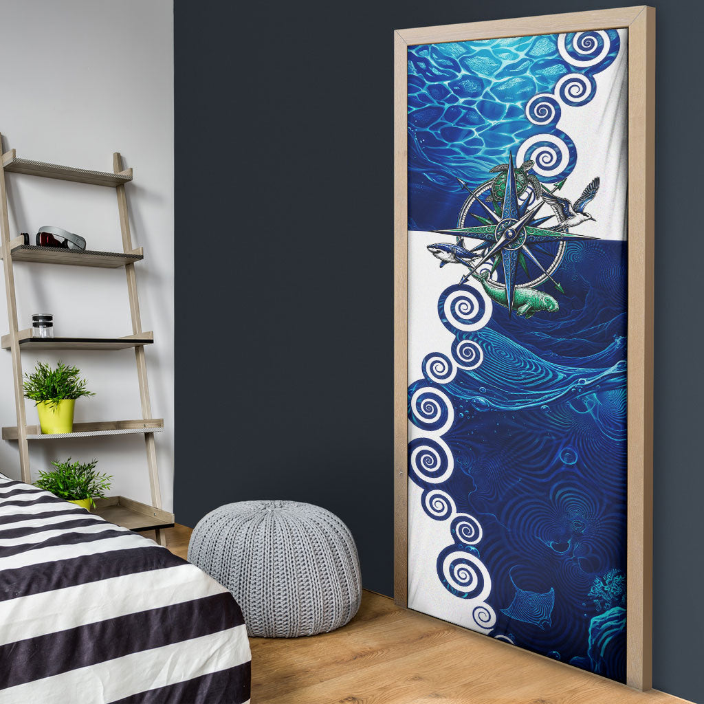 Torres Strait Islanders Nautical Compass Sea Life Door Cover Indigenous Traditional Flag Pattern Tribal Marine Art