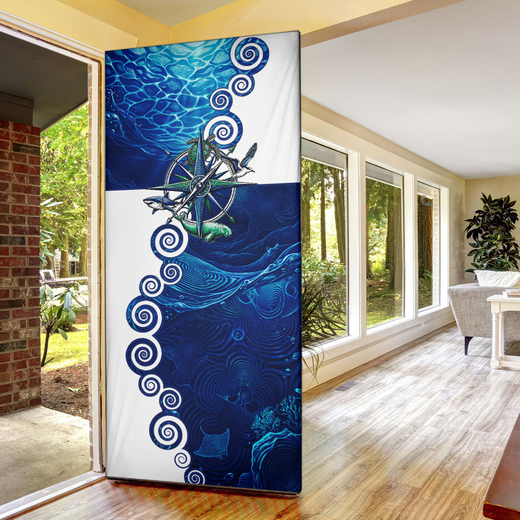 Torres Strait Islanders Nautical Compass Sea Life Door Cover Indigenous Traditional Flag Pattern Tribal Marine Art