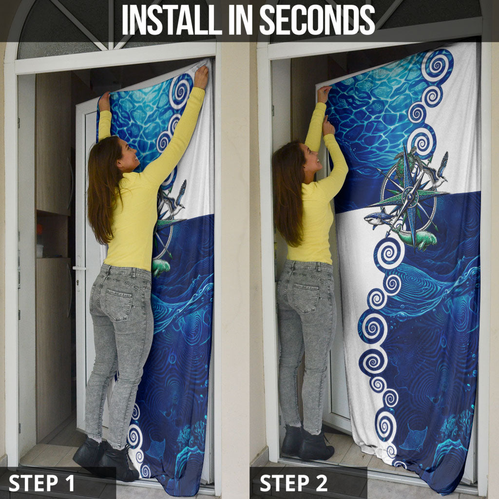 Torres Strait Islanders Nautical Compass Sea Life Door Cover Indigenous Traditional Flag Pattern Tribal Marine Art
