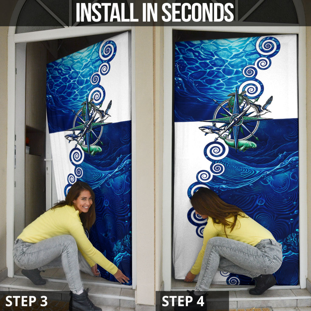 Torres Strait Islanders Nautical Compass Sea Life Door Cover Indigenous Traditional Flag Pattern Tribal Marine Art