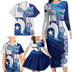 Torres Strait Islanders Nautical Compass Sea Life Family Matching Long Sleeve Bodycon Dress and Hawaiian Shirt Indigenous Traditional Flag Pattern Tribal Marine Art