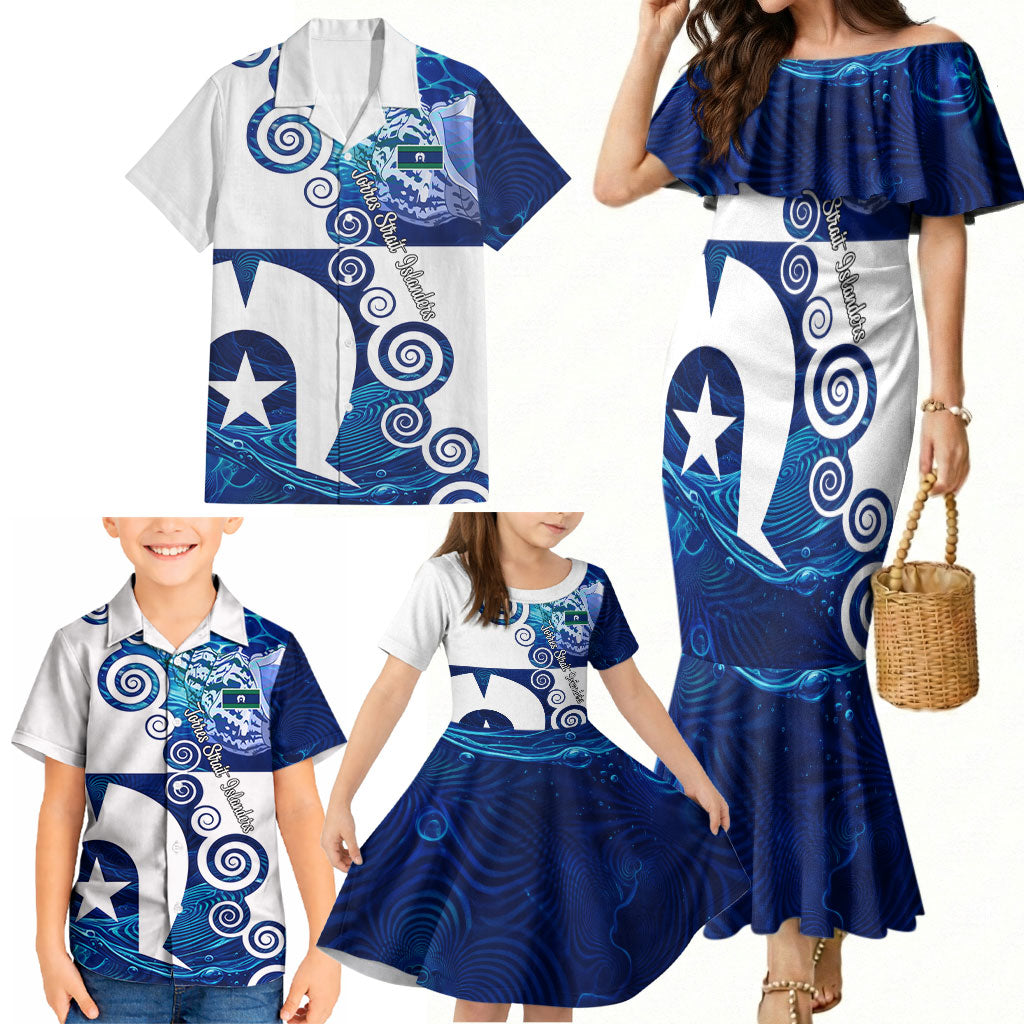 Torres Strait Islanders Nautical Compass Sea Life Family Matching Mermaid Dress and Hawaiian Shirt Indigenous Traditional Flag Pattern Tribal Marine Art