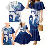 Torres Strait Islanders Nautical Compass Sea Life Family Matching Mermaid Dress and Hawaiian Shirt Indigenous Traditional Flag Pattern Tribal Marine Art