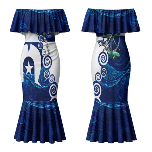 Torres Strait Islanders Nautical Compass Sea Life Family Matching Mermaid Dress and Hawaiian Shirt Indigenous Traditional Flag Pattern Tribal Marine Art