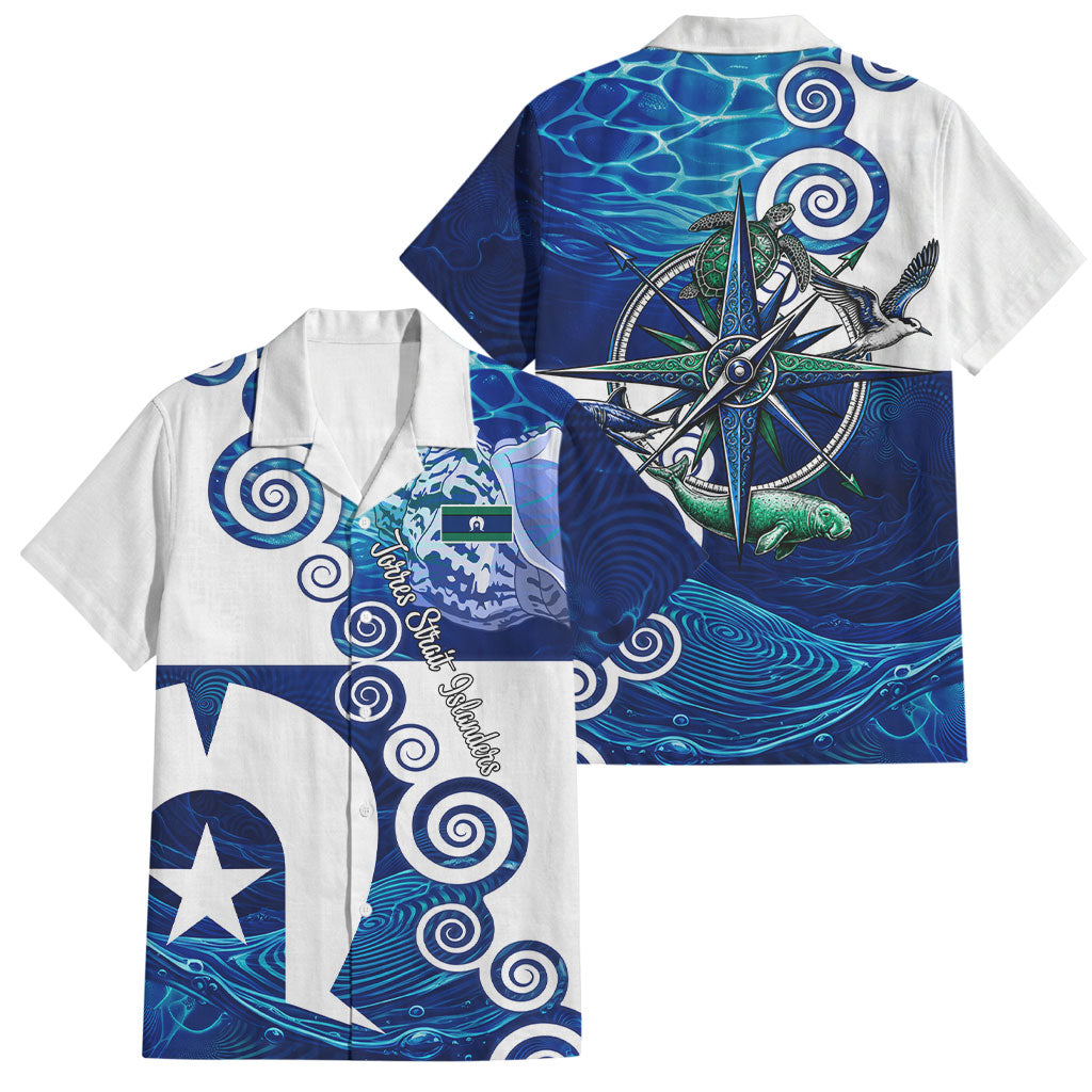 Torres Strait Islanders Nautical Compass Sea Life Family Matching Off The Shoulder Long Sleeve Dress and Hawaiian Shirt Indigenous Traditional Flag Pattern Tribal Marine Art