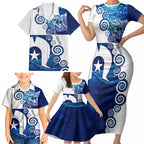 Torres Strait Islanders Nautical Compass Sea Life Family Matching Short Sleeve Bodycon Dress and Hawaiian Shirt Indigenous Traditional Flag Pattern Tribal Marine Art