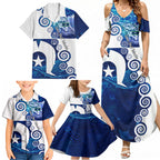 Torres Strait Islanders Nautical Compass Sea Life Family Matching Summer Maxi Dress and Hawaiian Shirt Indigenous Traditional Flag Pattern Tribal Marine Art
