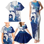 Torres Strait Islanders Nautical Compass Sea Life Family Matching Tank Maxi Dress and Hawaiian Shirt Indigenous Traditional Flag Pattern Tribal Marine Art