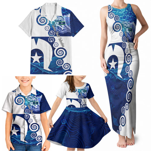 Torres Strait Islanders Nautical Compass Sea Life Family Matching Tank Maxi Dress and Hawaiian Shirt Indigenous Traditional Flag Pattern Tribal Marine Art