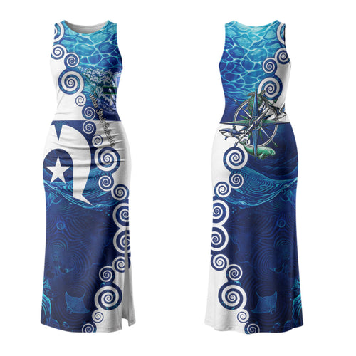 Torres Strait Islanders Nautical Compass Sea Life Family Matching Tank Maxi Dress and Hawaiian Shirt Indigenous Traditional Flag Pattern Tribal Marine Art