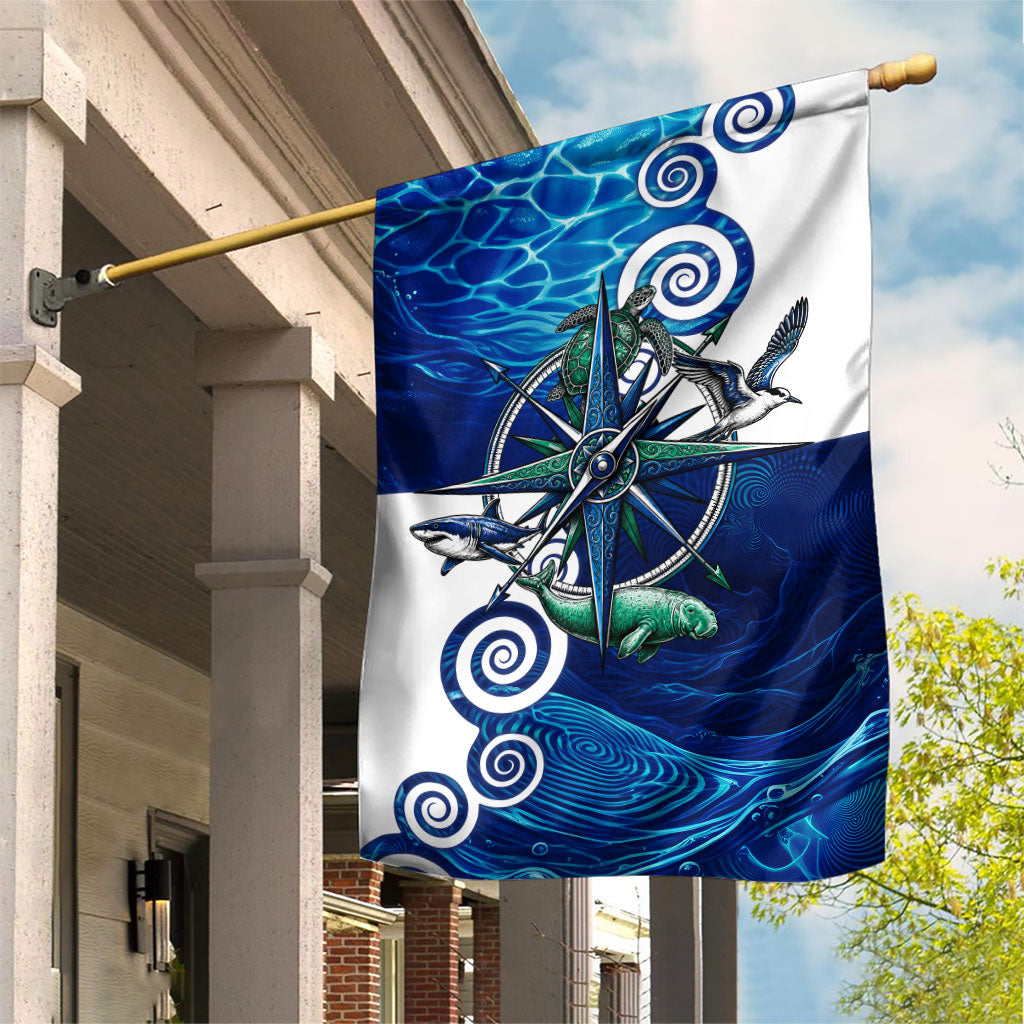 Torres Strait Islanders Nautical Compass Sea Life Garden Flag Indigenous Traditional Flag Pattern Tribal Marine Art