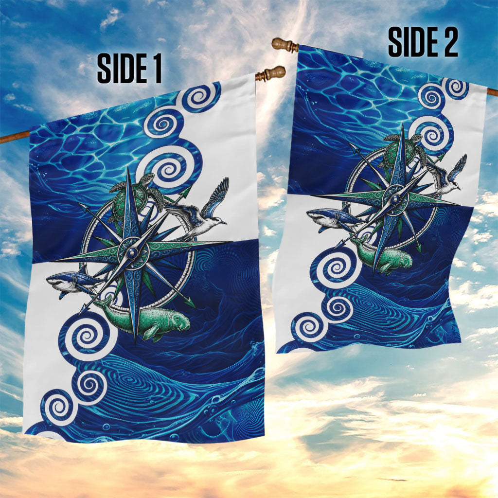 Torres Strait Islanders Nautical Compass Sea Life Garden Flag Indigenous Traditional Flag Pattern Tribal Marine Art