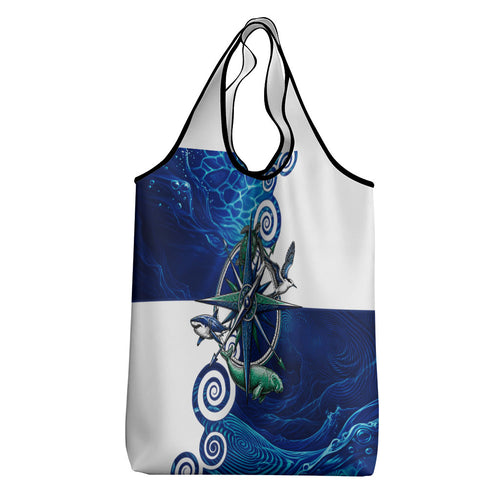 Torres Strait Islanders Nautical Compass Sea Life Grocery Bag Indigenous Traditional Flag Pattern Tribal Marine Art