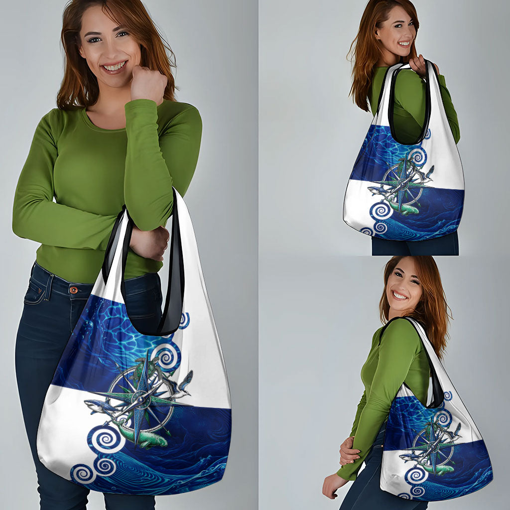 Torres Strait Islanders Nautical Compass Sea Life Grocery Bag Indigenous Traditional Flag Pattern Tribal Marine Art
