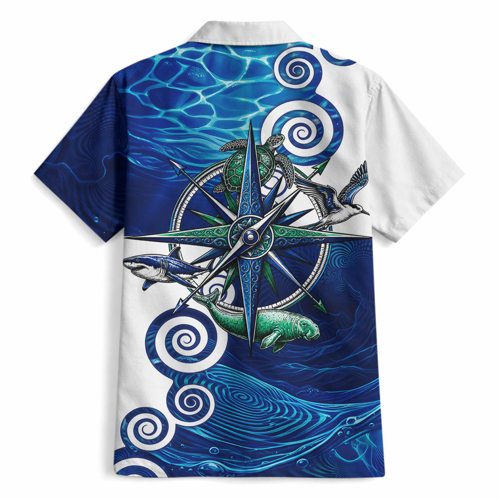 Torres Strait Islanders Nautical Compass Sea Life Hawaiian Shirt Indigenous Traditional Flag Pattern Tribal Marine Art