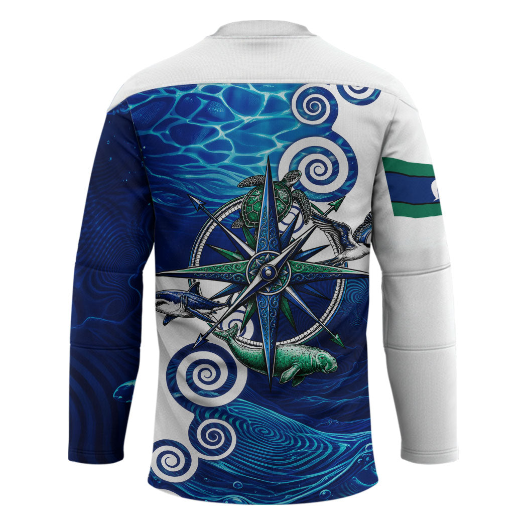 Torres Strait Islanders Nautical Compass Sea Life Hockey Jersey Indigenous Traditional Flag Pattern Tribal Marine Art