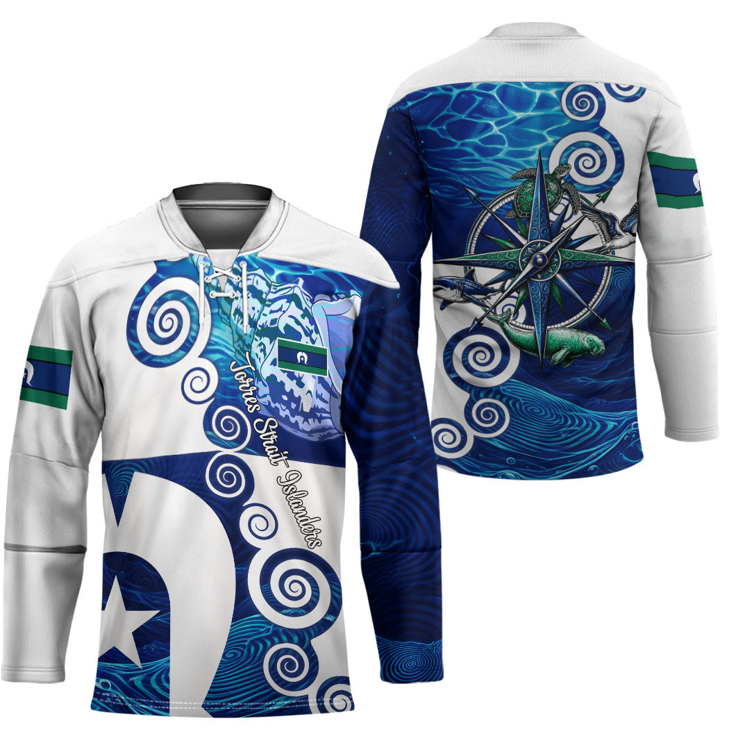 Torres Strait Islanders Nautical Compass Sea Life Hockey Jersey Indigenous Traditional Flag Pattern Tribal Marine Art