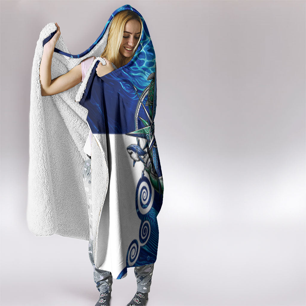 Torres Strait Islanders Nautical Compass Sea Life Hooded Blanket Indigenous Traditional Flag Pattern Tribal Marine Art