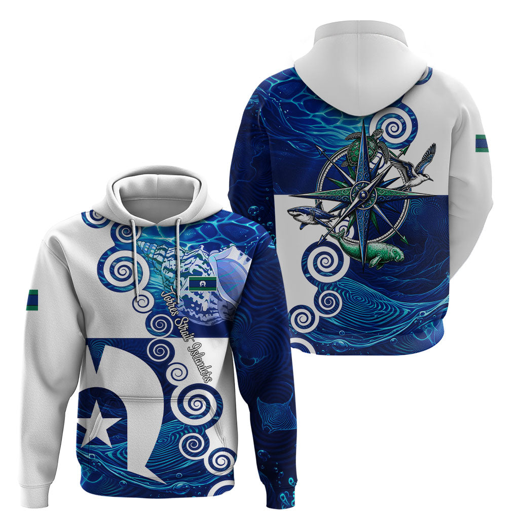 Torres Strait Islanders Nautical Compass Sea Life Hoodie Indigenous Traditional Flag Pattern Tribal Marine Art