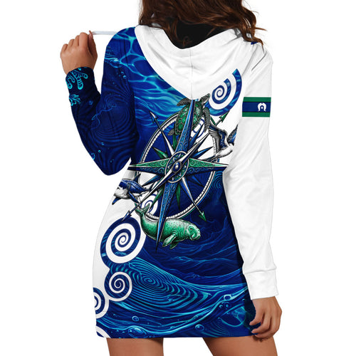 Torres Strait Islanders Nautical Compass Sea Life Hoodie Dress Indigenous Traditional Flag Pattern Tribal Marine Art