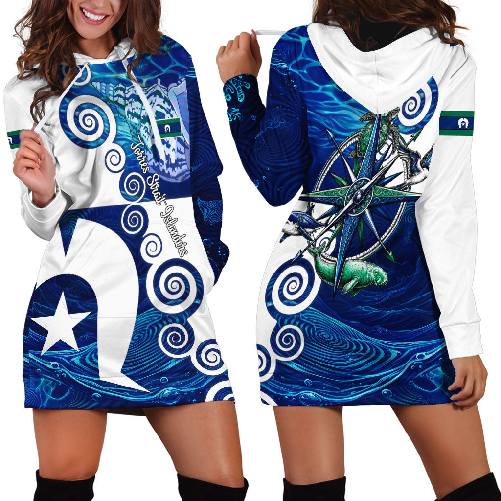 Torres Strait Islanders Nautical Compass Sea Life Hoodie Dress Indigenous Traditional Flag Pattern Tribal Marine Art