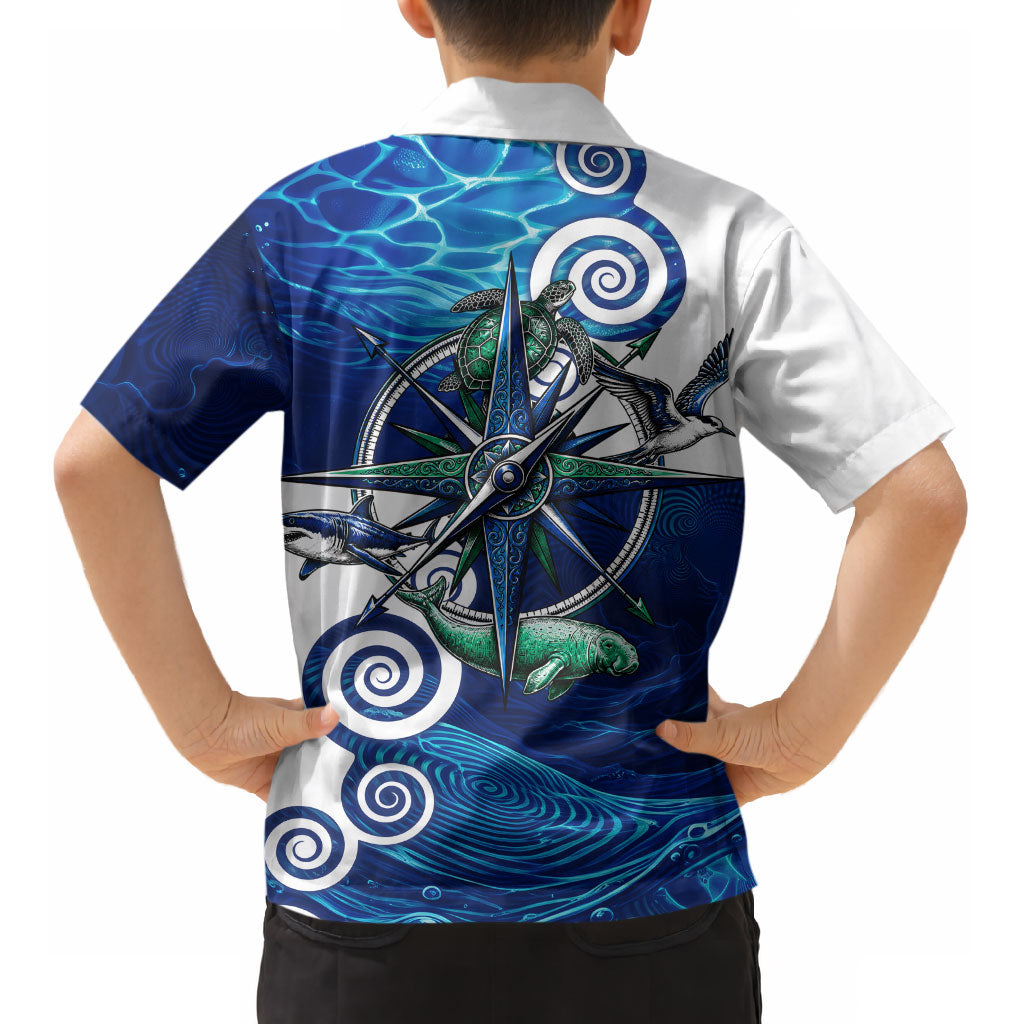 Torres Strait Islanders Nautical Compass Sea Life Kid Hawaiian Shirt Indigenous Traditional Flag Pattern Tribal Marine Art