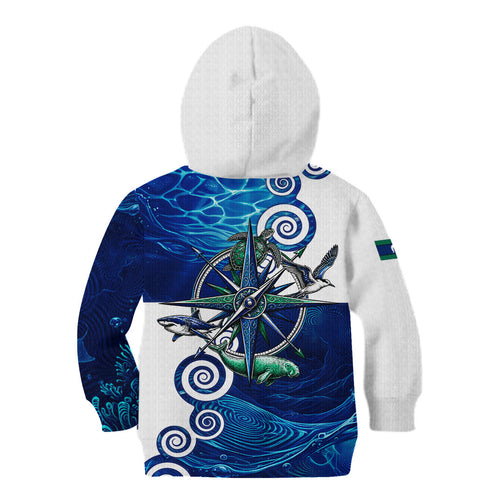 Torres Strait Islanders Nautical Compass Sea Life Kid Hoodie Indigenous Traditional Flag Pattern Tribal Marine Art