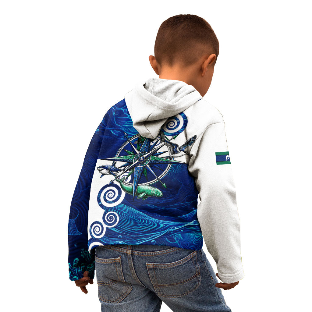 Torres Strait Islanders Nautical Compass Sea Life Kid Hoodie Indigenous Traditional Flag Pattern Tribal Marine Art