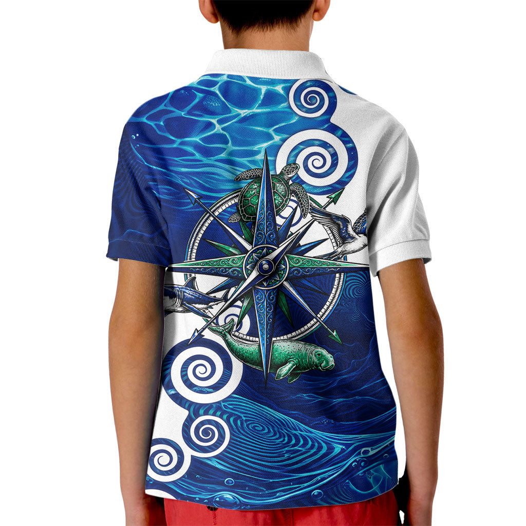 Torres Strait Islanders Nautical Compass Sea Life Kid Polo Shirt Indigenous Traditional Flag Pattern Tribal Marine Art