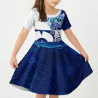 Torres Strait Islanders Nautical Compass Sea Life Kid Short Sleeve Dress Indigenous Traditional Flag Pattern Tribal Marine Art