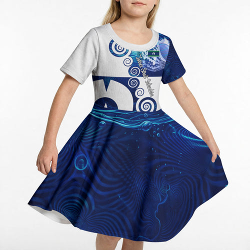 Torres Strait Islanders Nautical Compass Sea Life Kid Short Sleeve Dress Indigenous Traditional Flag Pattern Tribal Marine Art