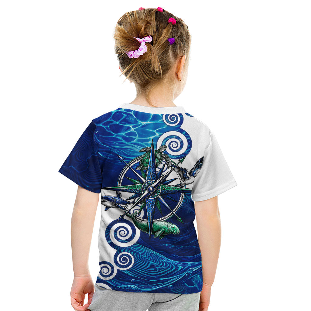 Torres Strait Islanders Nautical Compass Sea Life Kid T Shirt Indigenous Traditional Flag Pattern Tribal Marine Art