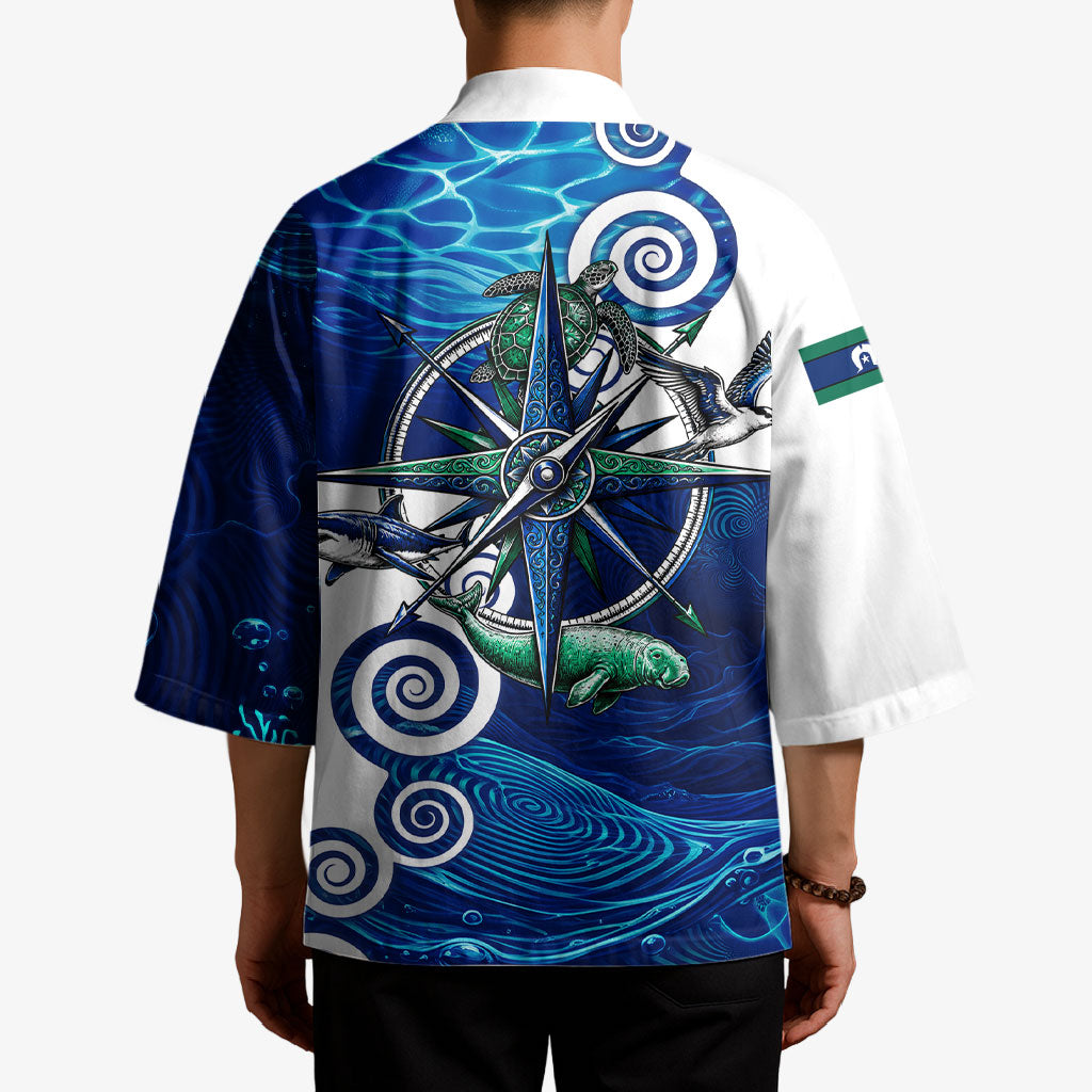 Torres Strait Islanders Nautical Compass Sea Life Kimono Indigenous Traditional Flag Pattern Tribal Marine Art