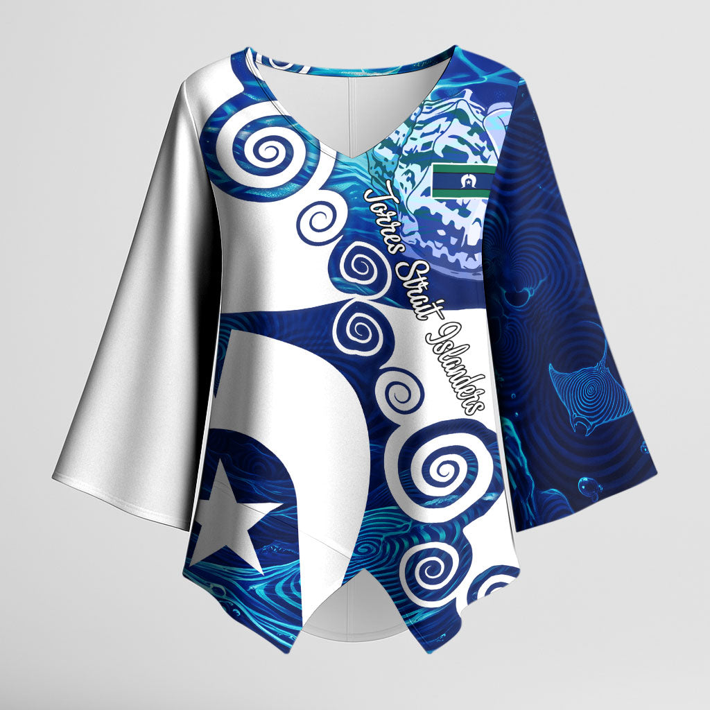 Torres Strait Islanders Nautical Compass Sea Life Kimono Sleeve Blouse Indigenous Traditional Flag Pattern Tribal Marine Art