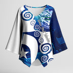 Torres Strait Islanders Nautical Compass Sea Life Kimono Sleeve Blouse Indigenous Traditional Flag Pattern Tribal Marine Art