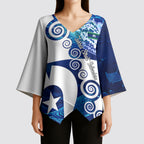 Torres Strait Islanders Nautical Compass Sea Life Kimono Sleeve Blouse Indigenous Traditional Flag Pattern Tribal Marine Art
