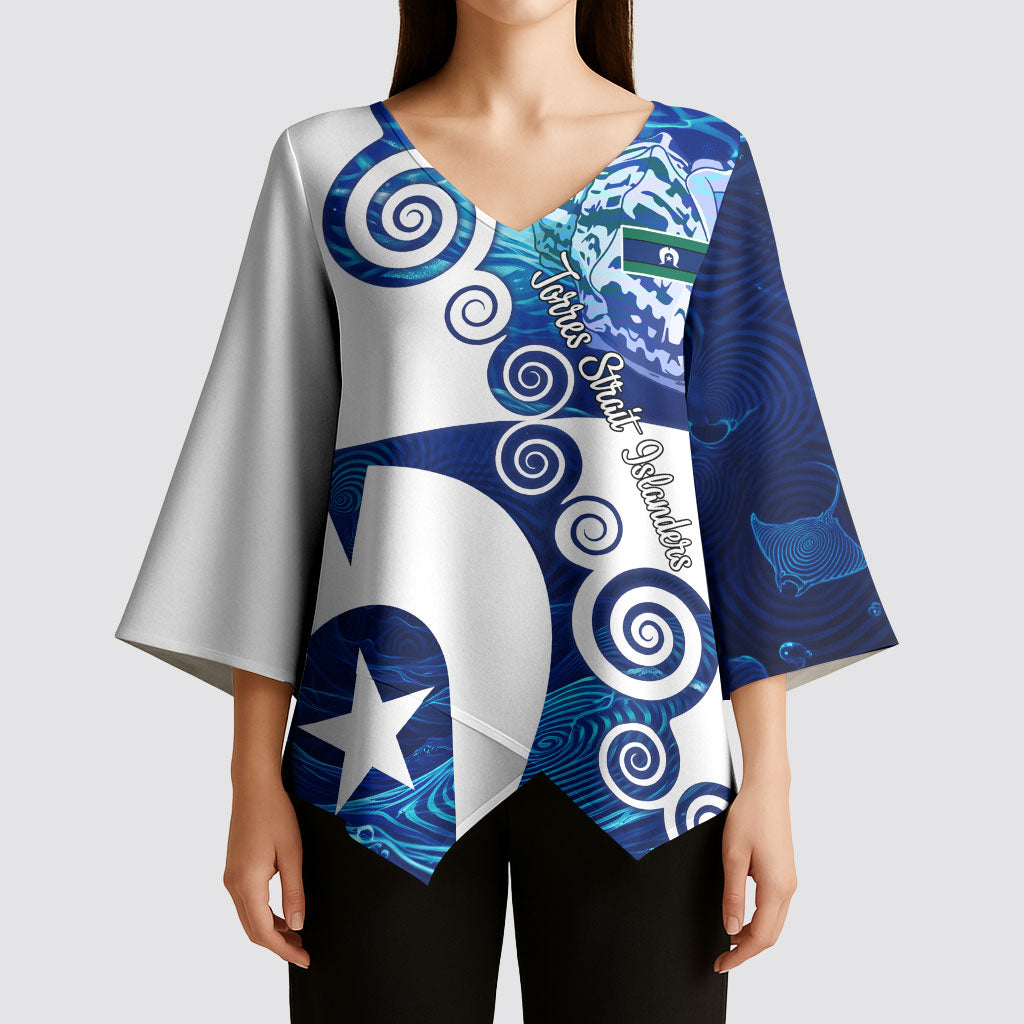 Torres Strait Islanders Nautical Compass Sea Life Kimono Sleeve Blouse Indigenous Traditional Flag Pattern Tribal Marine Art