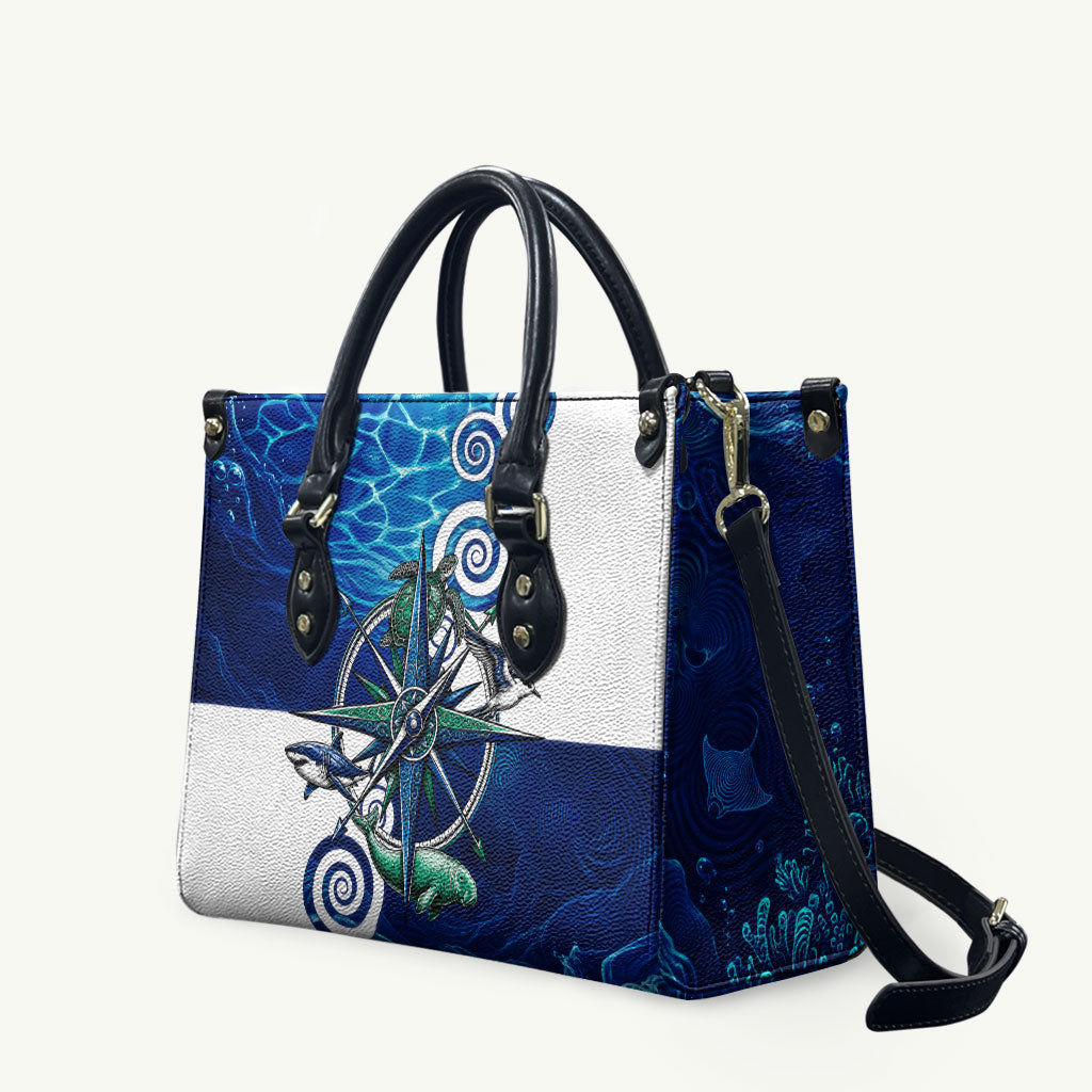 Torres Strait Islanders Nautical Compass Sea Life Leather Bag Indigenous Traditional Flag Pattern Tribal Marine Art