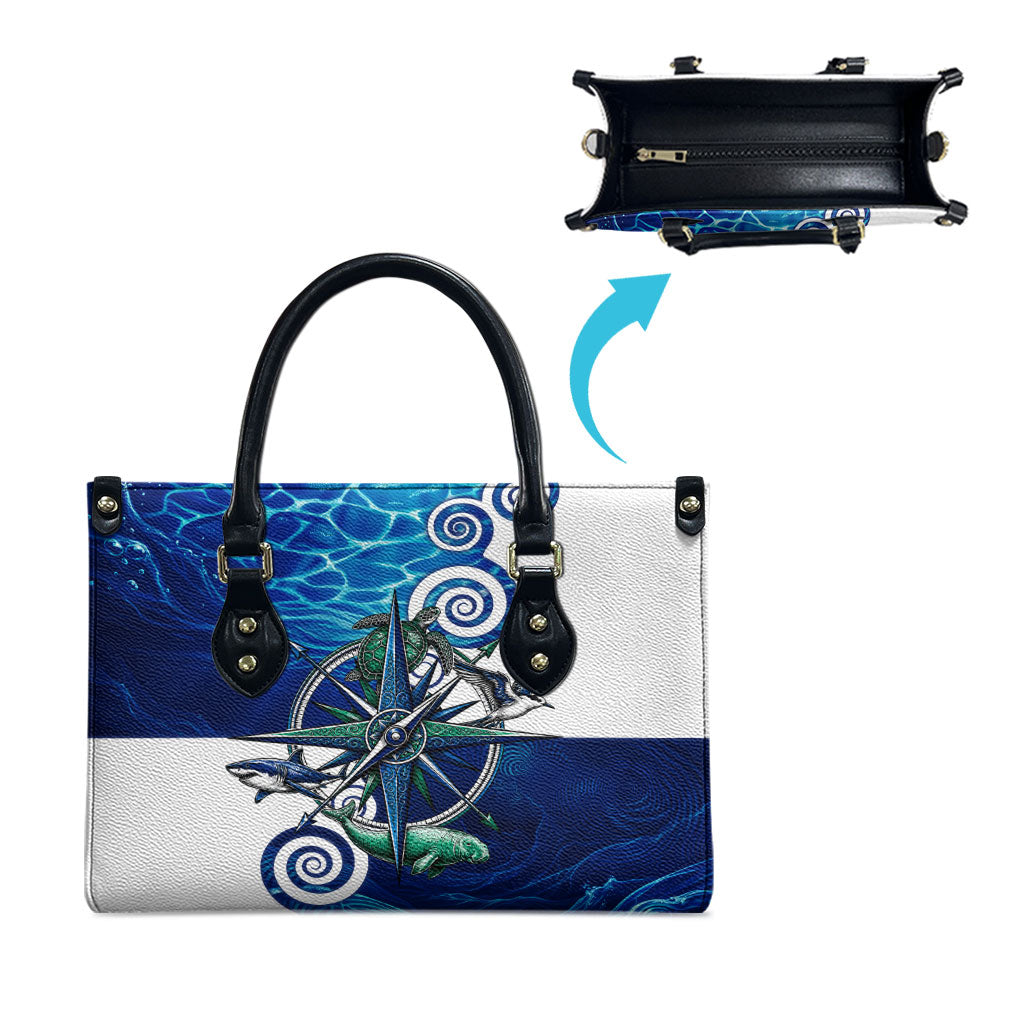 Torres Strait Islanders Nautical Compass Sea Life Leather Bag Indigenous Traditional Flag Pattern Tribal Marine Art