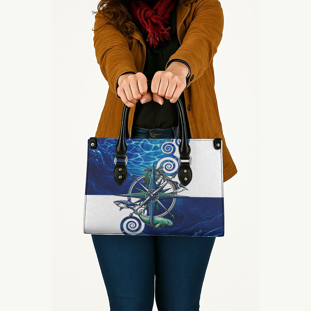 Torres Strait Islanders Nautical Compass Sea Life Leather Bag Indigenous Traditional Flag Pattern Tribal Marine Art