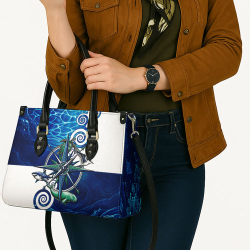 Torres Strait Islanders Nautical Compass Sea Life Leather Bag Indigenous Traditional Flag Pattern Tribal Marine Art