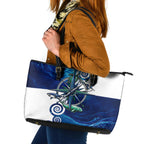 Torres Strait Islanders Nautical Compass Sea Life Leather Tote Bag Indigenous Traditional Flag Pattern Tribal Marine Art