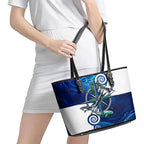 Torres Strait Islanders Nautical Compass Sea Life Leather Tote Bag Indigenous Traditional Flag Pattern Tribal Marine Art