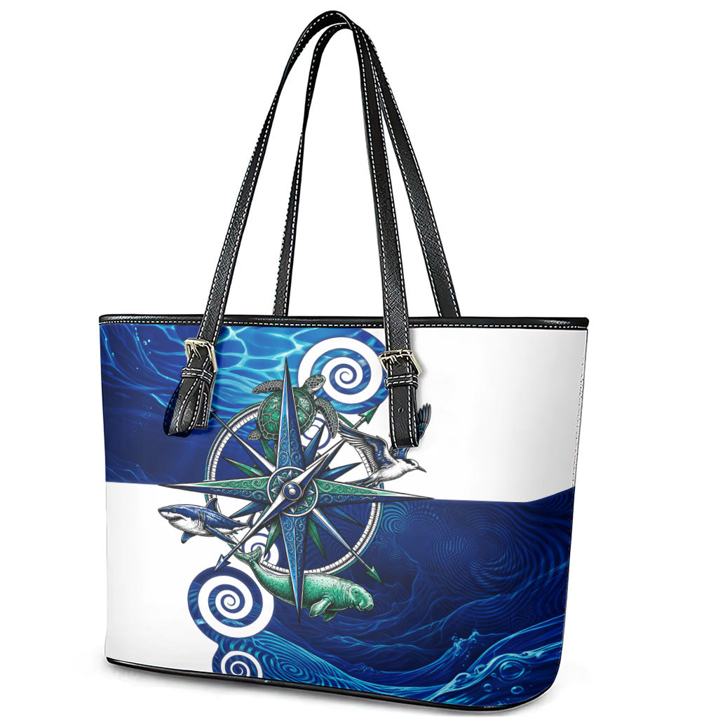 Torres Strait Islanders Nautical Compass Sea Life Leather Tote Bag Indigenous Traditional Flag Pattern Tribal Marine Art