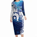 Torres Strait Islanders Nautical Compass Sea Life Long Sleeve Bodycon Dress Indigenous Traditional Flag Pattern Tribal Marine Art