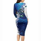 Torres Strait Islanders Nautical Compass Sea Life Long Sleeve Bodycon Dress Indigenous Traditional Flag Pattern Tribal Marine Art
