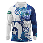 Torres Strait Islanders Nautical Compass Sea Life Long Sleeve Polo Shirt Indigenous Traditional Flag Pattern Tribal Marine Art