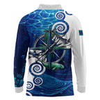 Torres Strait Islanders Nautical Compass Sea Life Long Sleeve Polo Shirt Indigenous Traditional Flag Pattern Tribal Marine Art