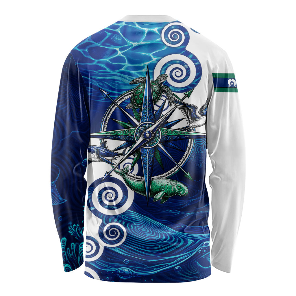 Torres Strait Islanders Nautical Compass Sea Life Long Sleeve Shirt Indigenous Traditional Flag Pattern Tribal Marine Art